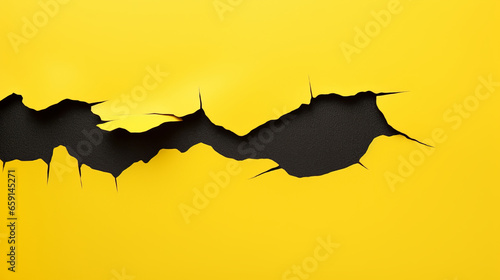 Risse in einer gelben Wand bringen einen schwarzen Hintergrund zum Vorschein.