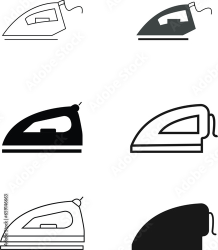 Iron flat line icons set. Home appliance, Steam generator iron. Simple flat vector for web site or mobile app.