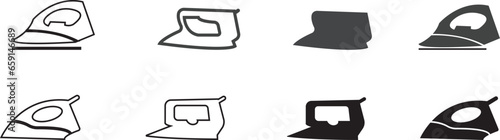 Iron flat line icons set. Home appliance, Steam generator iron. Simple flat vector for web site or mobile app.