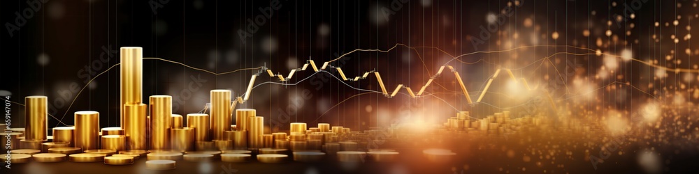 illustration, financial gold graph stop money investment, website header - obrazy, fototapety, plakaty 