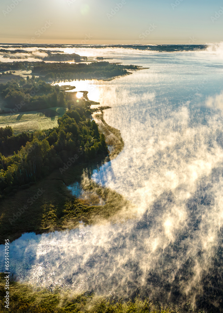 Sunrise time bay Lake Sivers .  Nature of Latvia, Latgale.
