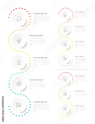 Vector Infographics set. Elements design template. 3, 4, 5 steps or options. Can be used for website, presentations, workflow, diagram, banner, charts, info graph and other