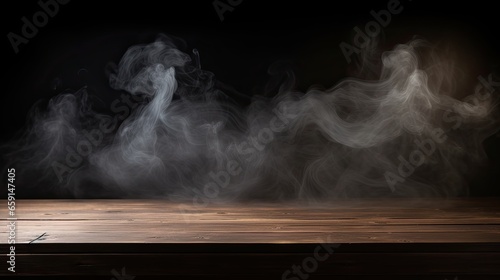 Smoke Rising from a Wooden Table on a Black Background