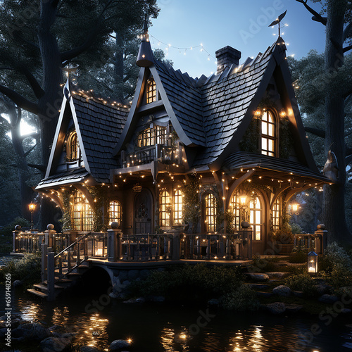 A fairy tale wonderland with nature and a small magical house