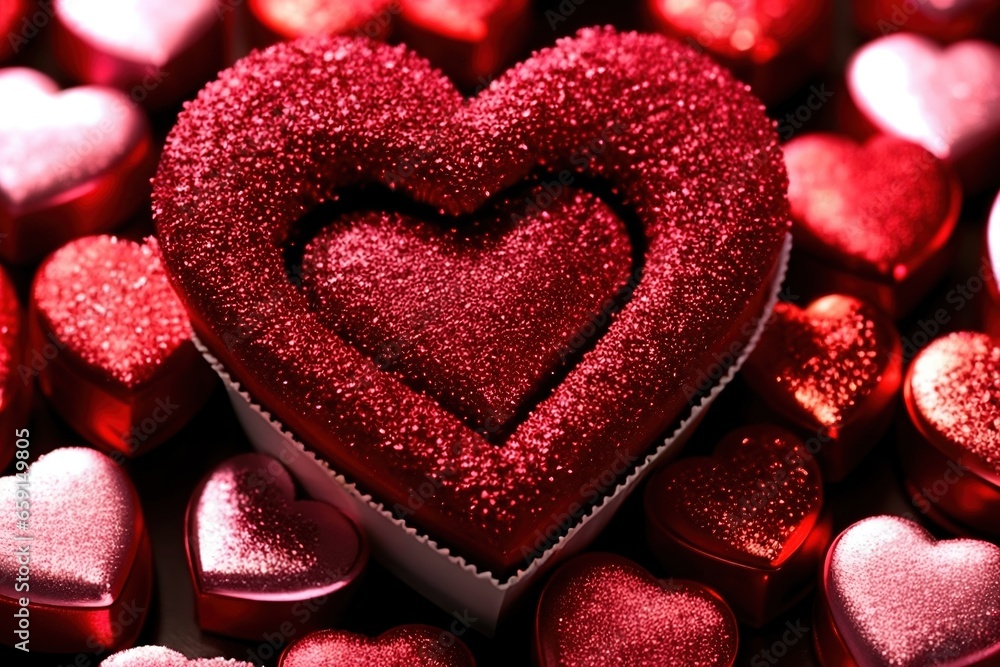 Background in pink and red tones with hearts of different shapes, colors and textures. Background in pink and red tones with hearts of different shapes, colors and textures.