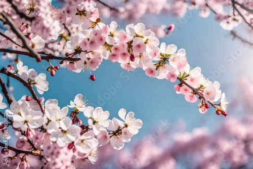 Delicate cherry blossoms adorning a tree branch  creating a beautiful pink canopy - AI Generative