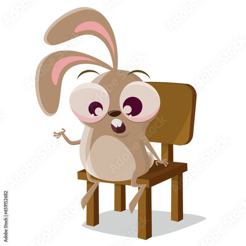 cartoon rabbit is sitting on a chair and talking about problems