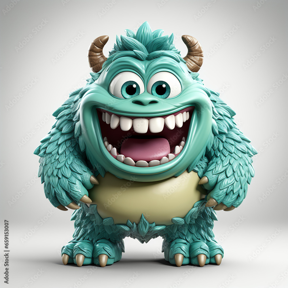 Fototapeta premium Green monster cartoon character 3d illustration, generative ai