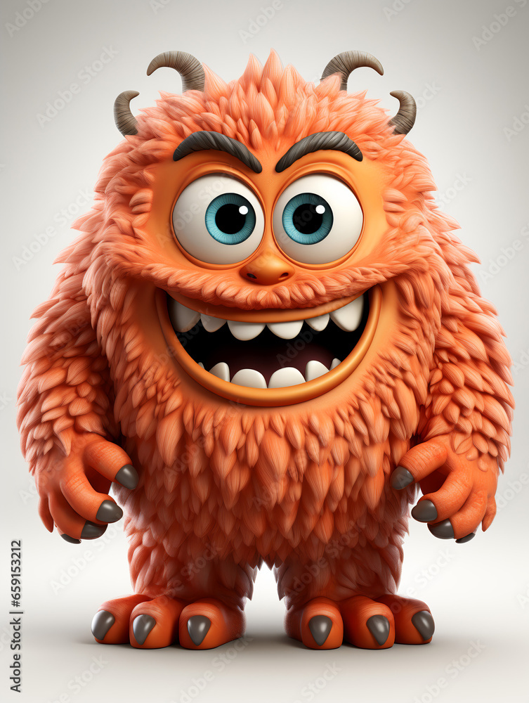3d illustration of orange monster cartoon character, generative ai
