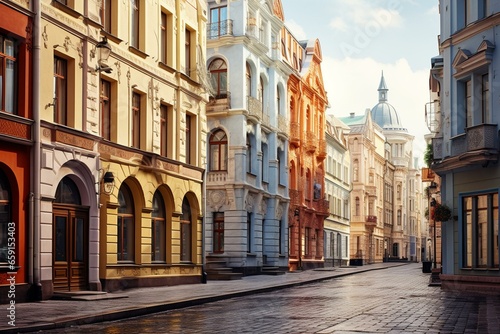 A picturesque street in Moscow, Russia showcasing the city's charming architecture and landmarks. Generative AI