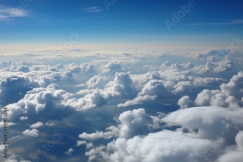 Soaring above cloud cover. Azure sky and billowy clouds. Generative AI