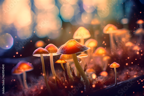 Close up mushrooms world. Generative AI