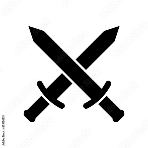 Crossed swords icon. Black silhouette. Front side view. Vector simple flat graphic illustration. Isolated object on a white background. Isolate.