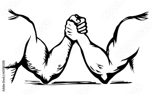 Hand wrestling contest. Vector drawing