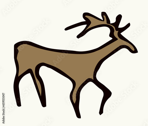 Primitive rock painting. Vector drawing