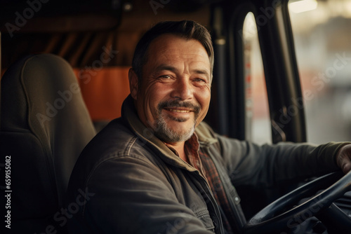 Confidence Latin Man Professional Truck Driver.