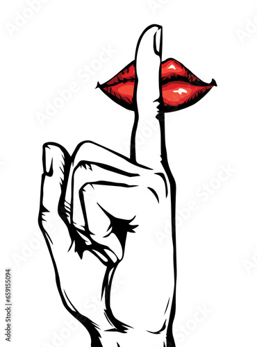The finger shows quietly. Vector drawing