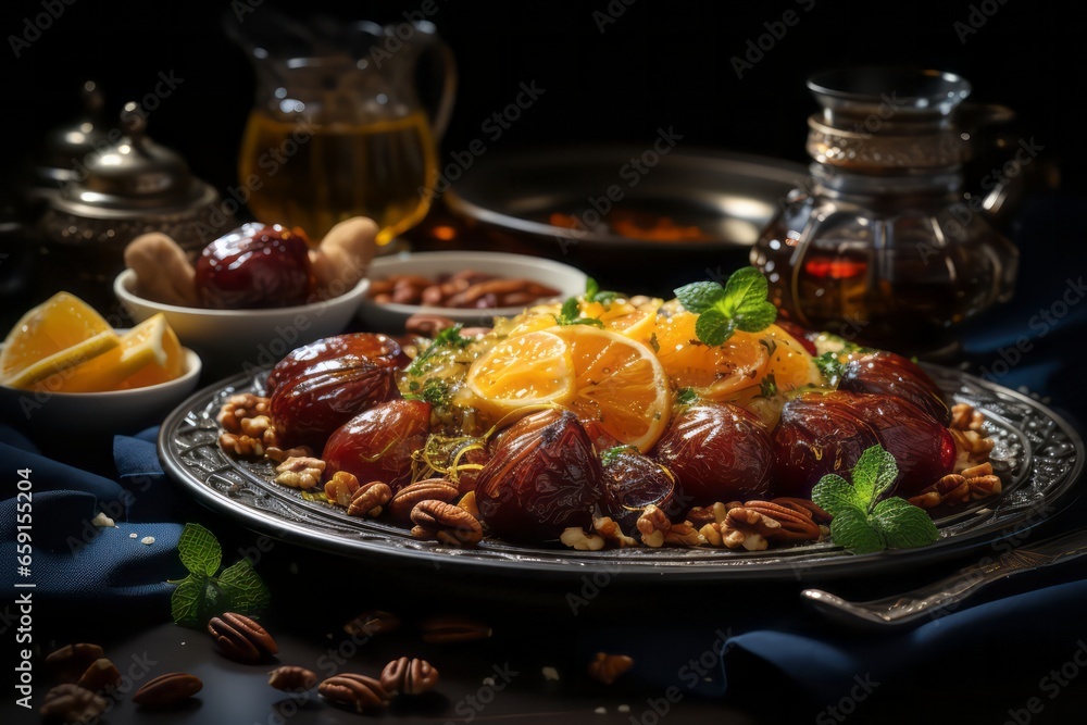 Delicious food arranged to table with sweets Delicious food arranged to table with sweets