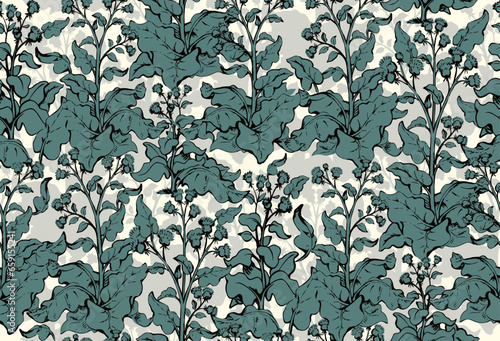 Big blooming burdock. Vector drawing pattern