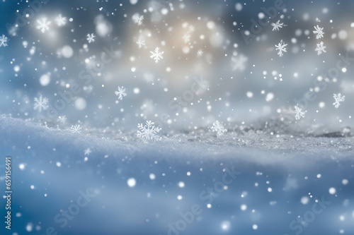 Winter background. Beautiful decorative snowflake on the white snow. Copy space