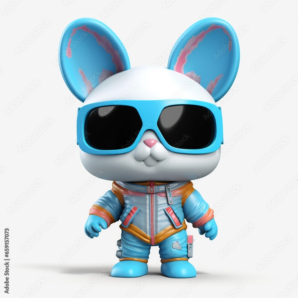 illustration cartoon, cute rabbit toy wearing ski suit