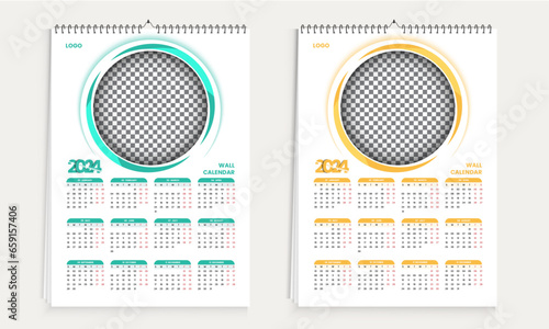 mordent lighting Calendar 2024, calendar 2024 week start Sunday corporate design template vector. photo