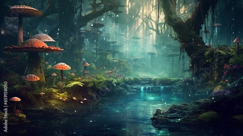illustration  a magical and misty forest