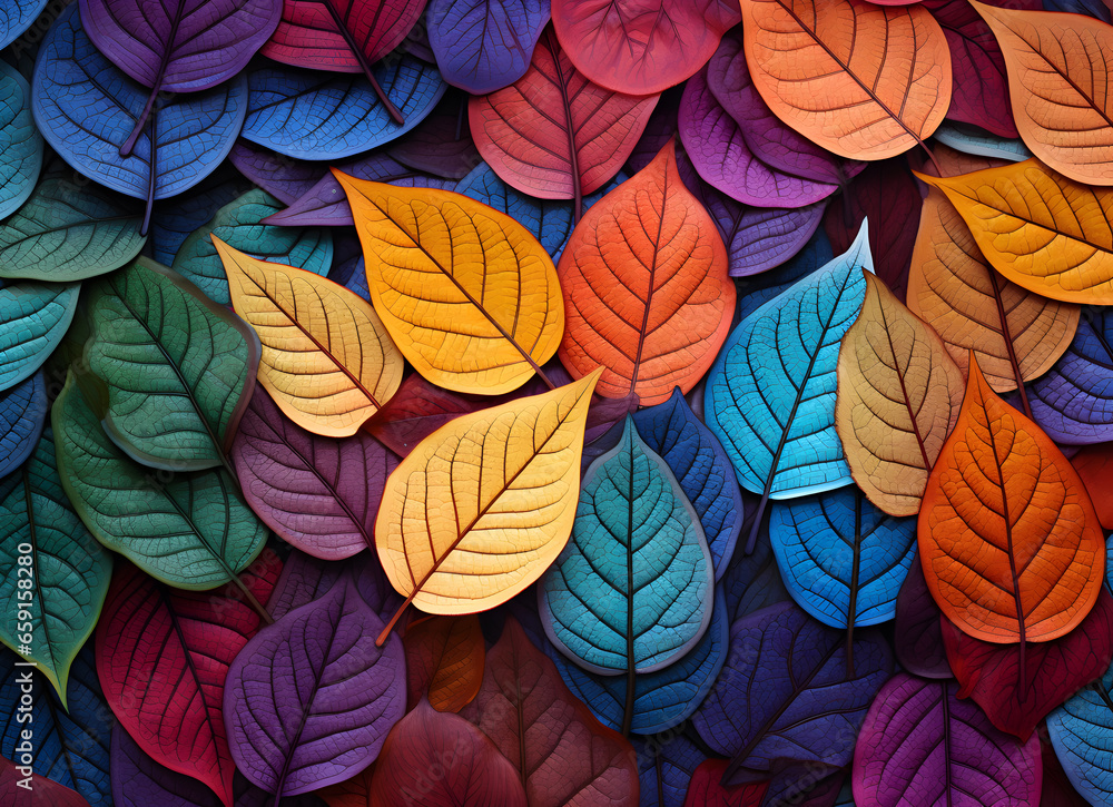 Stunning leaves in autumn background with vibrant colors