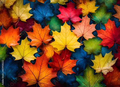 Stunning maple leaves in forest autumn with vibrant colors