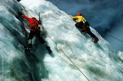  Ice climber ascending crevasse on the Nisqually Glacier