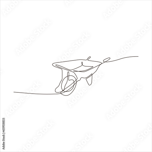 Continuous line art of a wheelbarrow