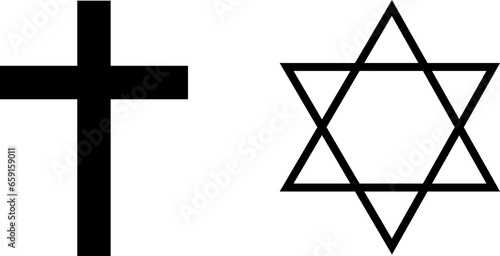vector illustration of cross and star of david on transparent background