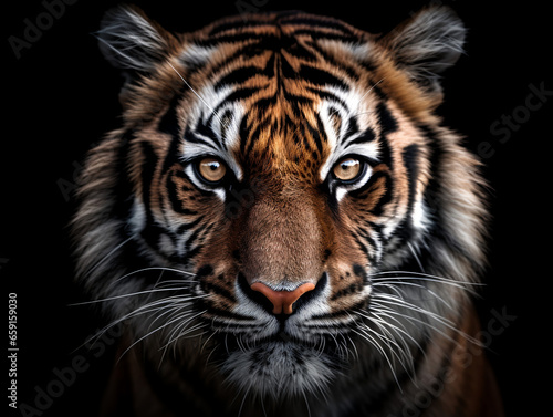 close up detailed portrait of tiger face  generative ai