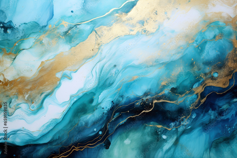 watercolor painting turquoise and gold liquid blue art background watercolor painting turquoise and gold liquid blue art background