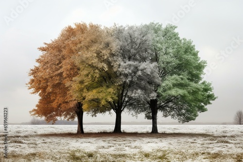 A tree displaying the changing seasons. Generative AI