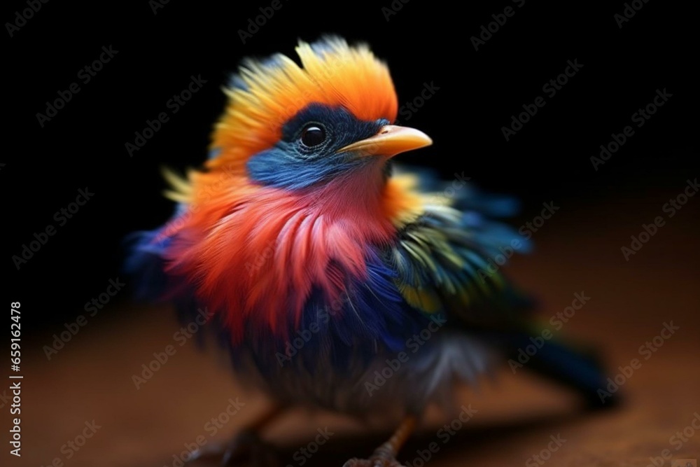 A small beautiful bird with a unique plumage. Generative AI