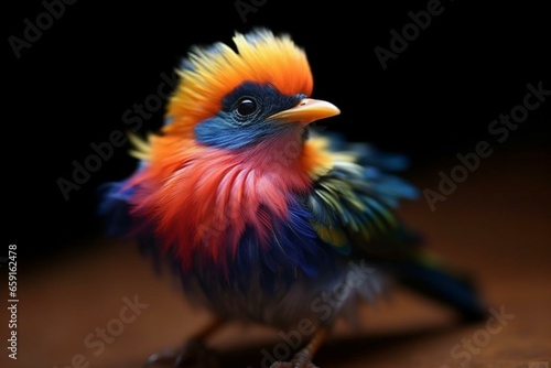 A small beautiful bird with a unique plumage. Generative AI © Leandro