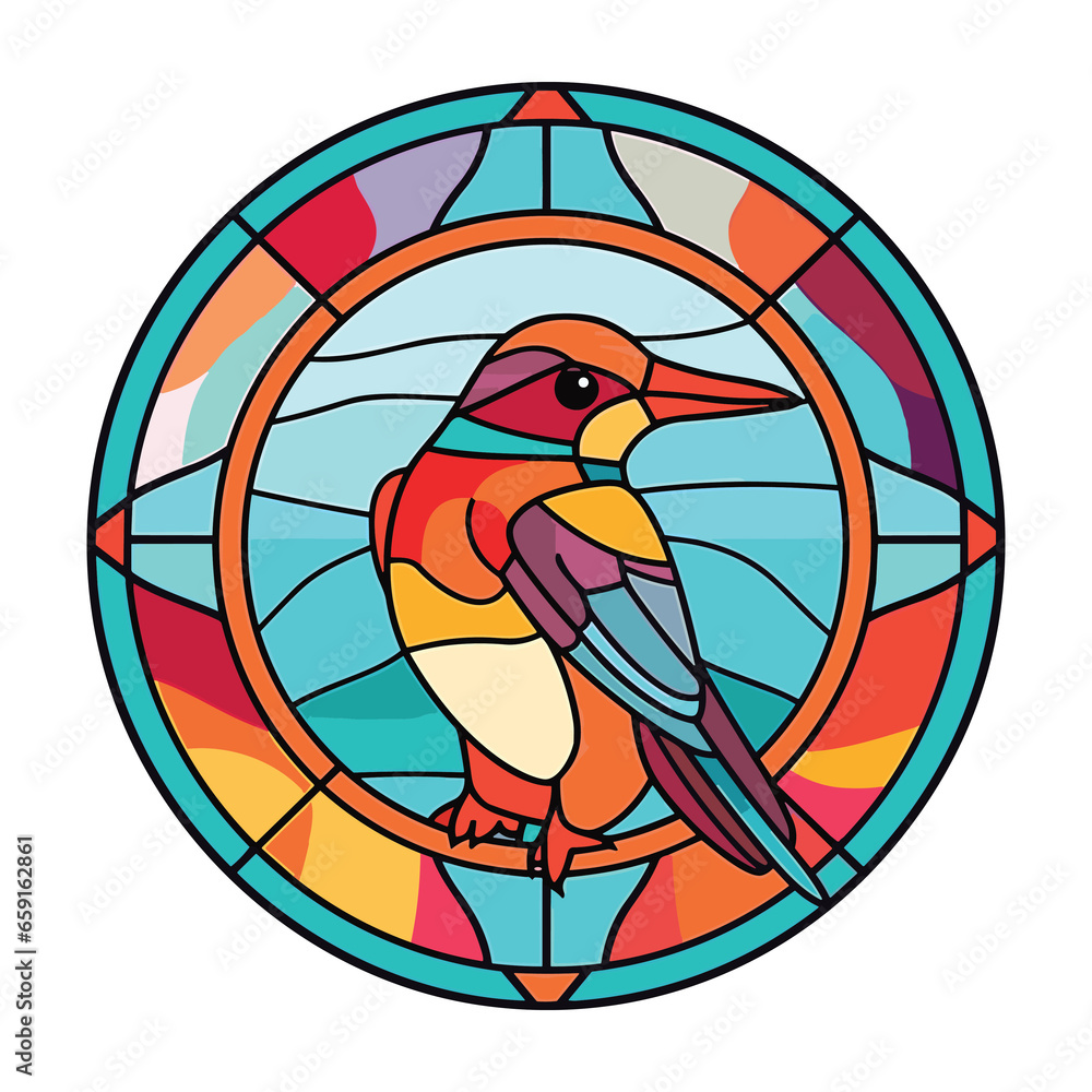 Bird Colorful Watercolor Stained Glass Cartoon Kawaii Clipart Animal Pet Illustration