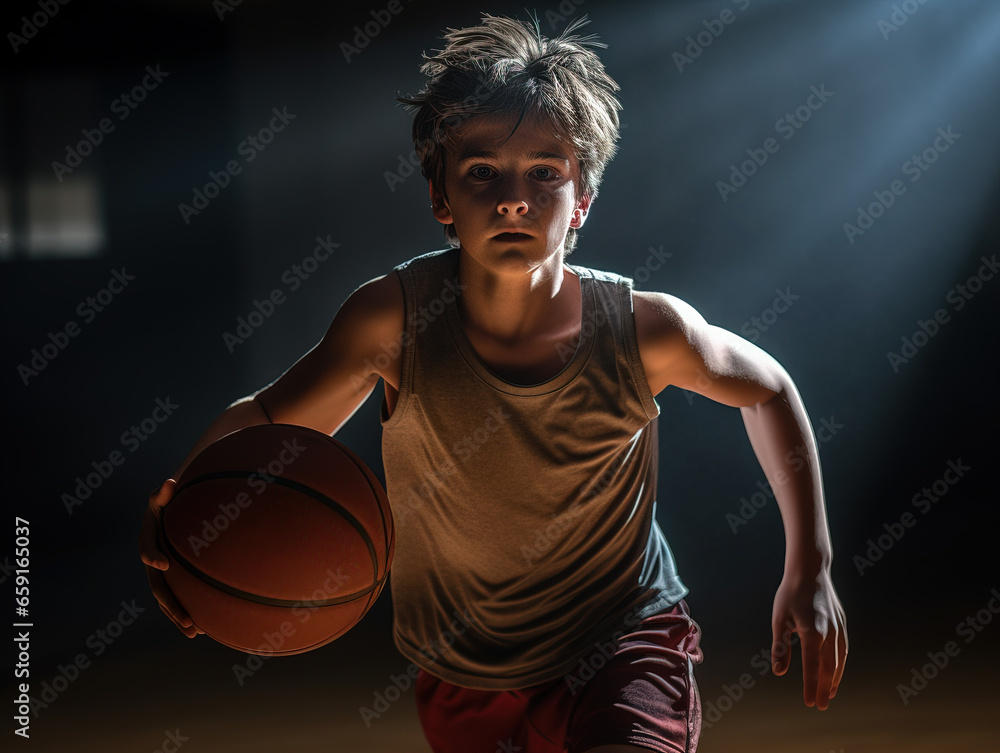 A child basketball player with ball A child basketball player with ball