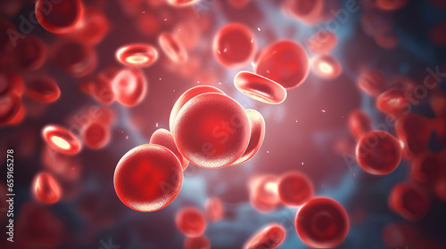 red blood cells in vein with depth of field, A blood vessel with blood cells flowing in one direction,