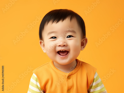 portrait of a chinese baby child with colorful background