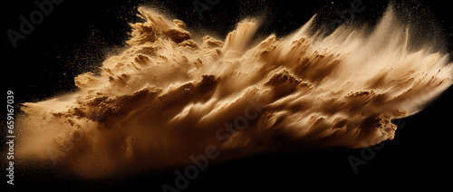 Sand explosion, with vibrant splashes of gold against a captivating dark background, beautiful art photo