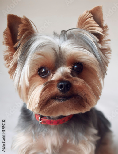 Yorkshire Terrier portrait on white background. Close-up.