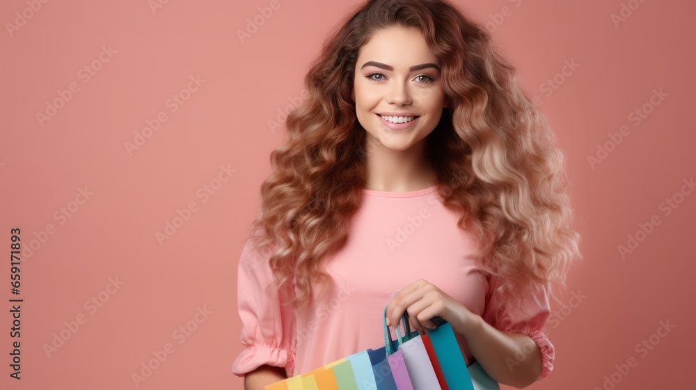 Cheerful beautiful woman Smiling cute girl with long colorful hair in colorful cloth. Cheerful beautiful woman Smiling cute girl with long colorful hair in colorful cloth.