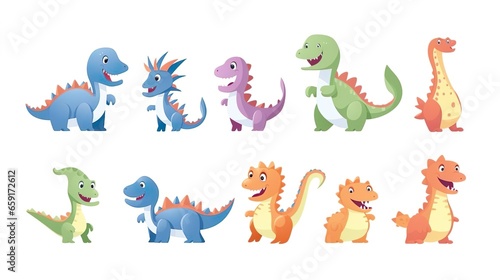 Cartoon dinosaur set Cute dinosaurs icon collection
