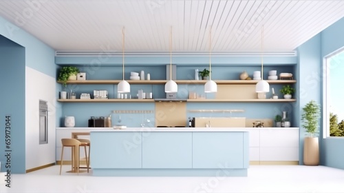 modern Kitchen interior design In pastel blue tones