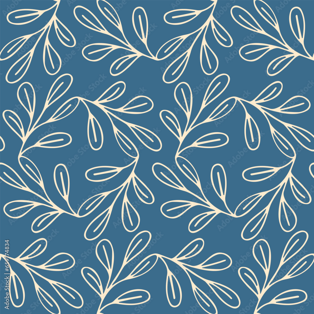 Seamless hand drawn pattern of doodle outline eaves on isolated background. Background for Autumn harvest holiday, Thanksgiving, Halloween, seasonal greeting, textile, scrapbooking, paper crafts.