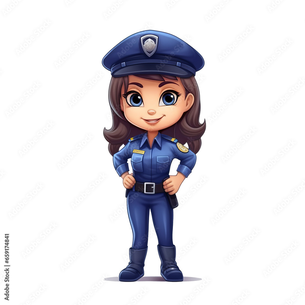 Young smart future police woman officer kid, community helpers, modern logo for kids. Young smart future police woman officer kid, community helpers, modern logo for kids.