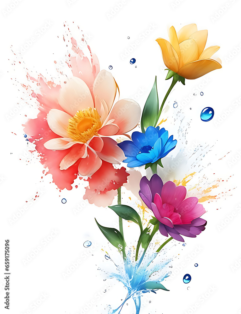 Colorful Water Color Flower Ai Generated image