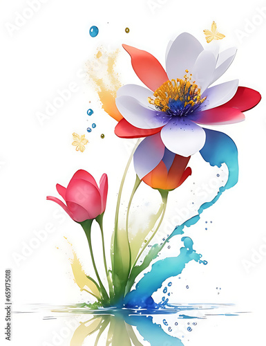 Colorful Water Color Flower Ai Generated image